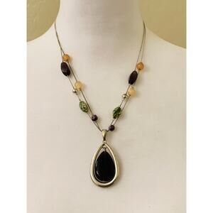 Purple and Green Pendant Necklace with Silver Tone Chain